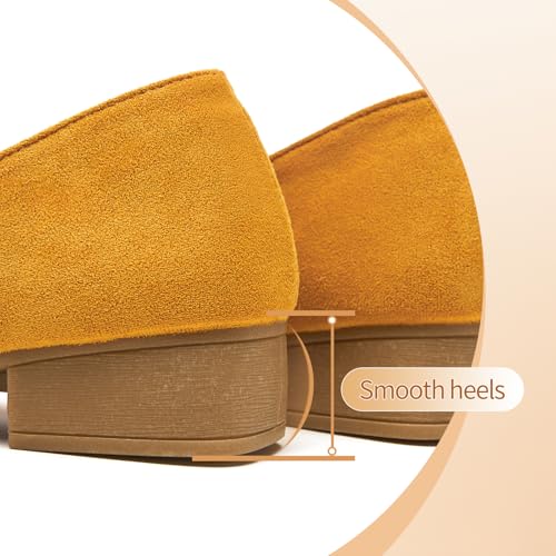 Image of FINIWOR Womens Chunky Low Heel Pumps Suede Dress Flats Shoes