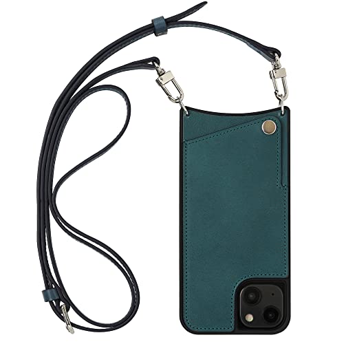 栃木レザー 本革 スマホケース iPhone用 17 互換性 対応ケース スマホショルダー ショルダーケース カード収納 ロングストラップ (ネイビー)