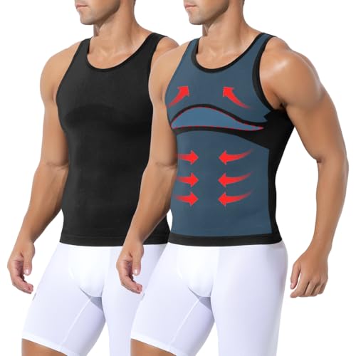 Arjen Kroos Pack de 2 Camiseta Compresión Hombre, Faja Reductora Hombre, Camiseta Tirantes Abdomen Plano