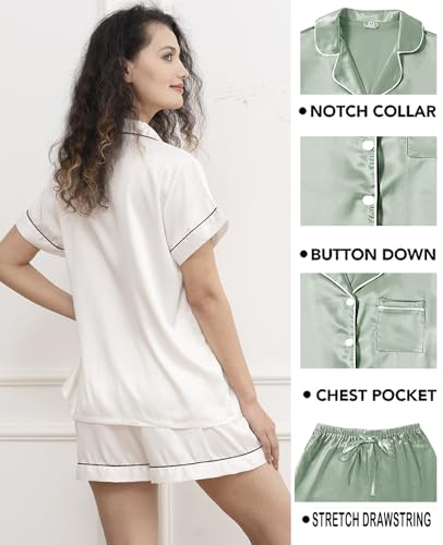 5Pcs Womens Soft Satin Pajama Set XS-4XL Button-Down Silk Pajamas Floral Sleepwear Bridal Pjs Lounge Pj Sets4