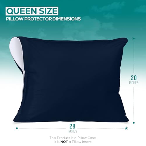 Image of Utopia Bedding Premium 100% Waterproof Pillow Protectors with Zipper Queen Size (Set of 2), Bed Bug and Dust Mite Proof Zippered Pillow Covers, Pillow Encasement Cases, Navy