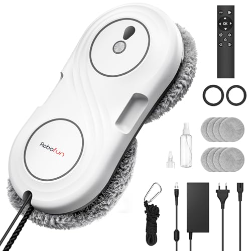 Robofun Robot Laveur de Vitre avec Moteur à Turbine, Ultra-Fin 63 mm, Nettoyage Double Hélice,Détection des Bords, 3 Modes de Nettoyage, pour Tous Types de...