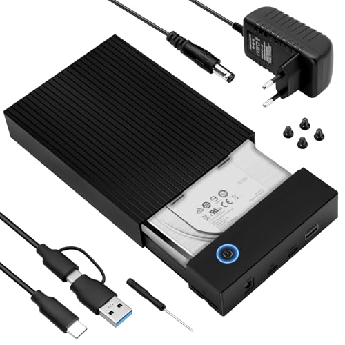 USB 3.0 Docking Station SSD Hard Disk Esterno, per Case HDD e SSD 3,5'‘/2,5'‘, Case SSD da 6 Gbps, Supporta schede SD e TF con adattatore di alimentazione da 12 V/2 A, UASP