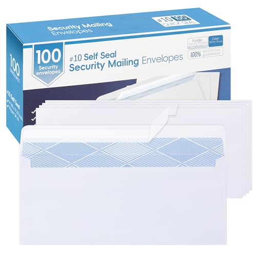 Yeplan 100PCS #10 Envelopes Letter Size Self Seal Business Envelopes No Window Security Mailing Envelopes Size 4-1/8 x 9-1/2 Inch - White 24LB Paper