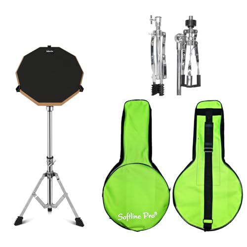 Image of Softline Pro SP-DPPK-Kit 12 inch & 10 Corners Dumbed Drum Practice Pad Kit, Double Side with Stand & Bag (SP-DPPK-43-KIT-BK)