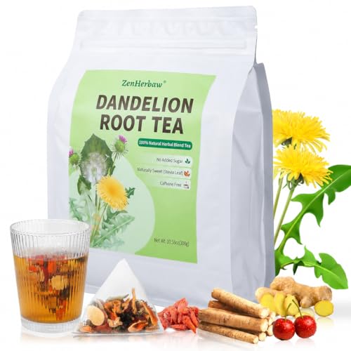 Image of Dandelion Root Tea - Herbal Detox Tea Bags with Burdock Root, Ginger & Licorice - Smooth & Naturally Sweet (Stevia), No Added Sugar, Caffeine Free, 30 Pyramid Corn Fiber Tea Bags