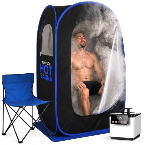 Runitude Portable Sauna Steam Pop-Up Tent | Home Sauna Steam Detox Room | Touchscreen 1000W 2.6 Litre Generator | Including Chair & 2X Protective Floor Mats | Men & Women | Improved version 2.0