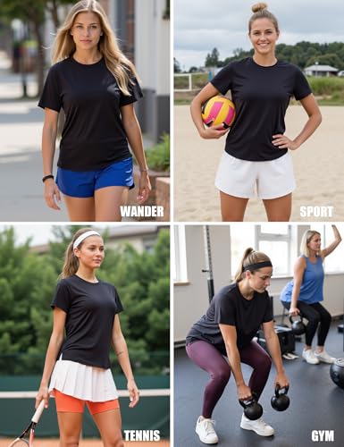 Crewhpo Camiseta Deportiva Mujer Camisetas Deporte de Manga Corta de Secado Rápido y Transpirable Malla Trasera Top Ropa para Yoga Correr Gimnasio