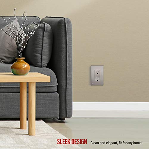 Image of ENERLITES Elite Series Decorator Receptacle Outlet Child Safe Tamper-Resistant, Gloss Finish, Self-Grounding, Residential Grade, 15A 125V Standard Electrical Wall Outlet, UL Listed, Nickel (10 Pack)