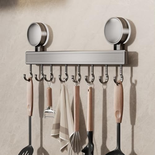 Barre de Cuisine 40 cm avec Ventouse, Porte-Ustensiles Mural sans Perçage, Support de Rangement pour Louche, Spatule et Accessoires, Installation Facile,...