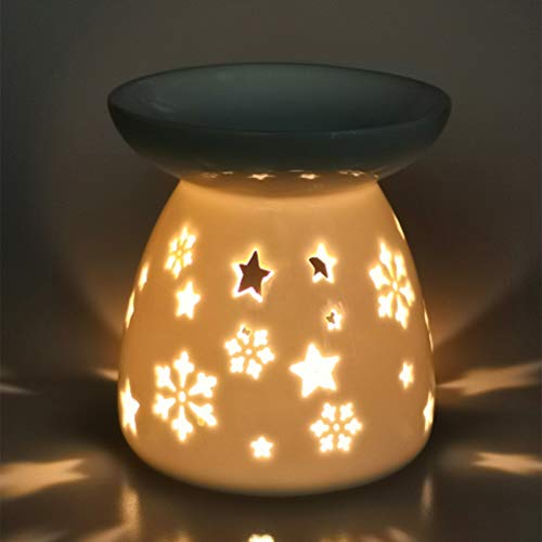 2er Keramik Duftlampe/Duftlicht Teelicht mit Kerzenhalter - Wachs Aromalampe Duftöl Kerzenhalter Aromabrenner - Star Muster