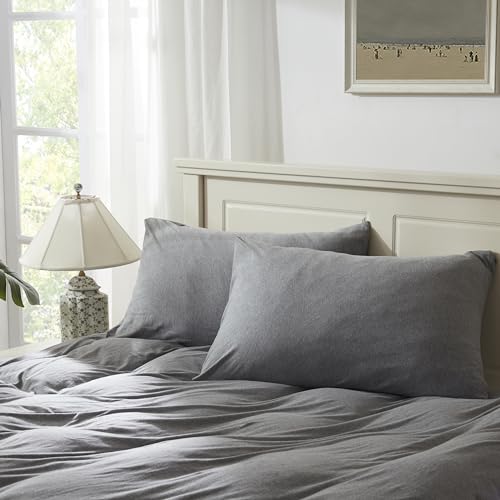 H HOUSEHOLD 100% Jersey Knit Cotton King Size Pillowcases Set of 2, Super Soft Breathable Pillow Cases for Sleeping, Envelope Closure, Stretchy T-Shirt Fabric (Elegant Gray, King Size Pillowcase)