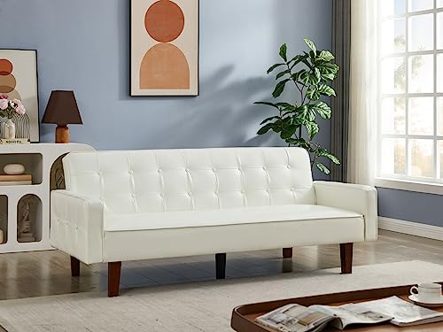 HoynPuko Convertible PU Leather Sofa Bed, 74" W, White