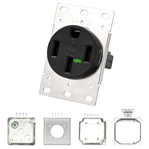 PLUGTUL NEMA 14-50R Outlet with Square Cover Plate, 50Amp Receptacle Outlet for EV Charging, Flush Mounting, Straight Blade, Industrial Grade, 50 Amp, 125/250 Volt, ETL Listed Cover