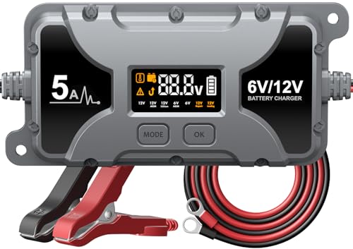 5A Autobatterieladegerät, 12V/6V Autobatteriepflegegerät, Motorrad-Erhaltungsladegerät, Impulsreparatur, Tragbares Schnellladegerät für Bleisäure (AGM/Gel), Lithium- und LiFePO4-Batterien