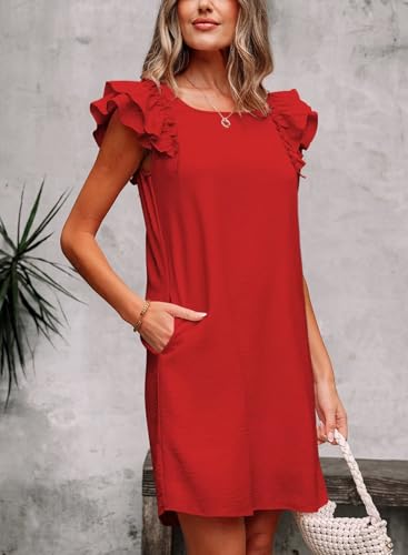 Image of Falechay Womens Summer Dresses Bow Tie Back Sundresses for Women Ruffle Short Sleeve Dress Casual Cute Sundress with Pockets