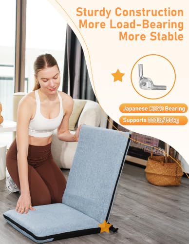 Image of FASTMOMENT Floor Chair with Back Support Adjustable Meditation Chair with 14 Positions Portable Ground Seating for Adults Foldable Floor Seat for Meditation Yoga (Thicker Sponge Version, Bright Blue)