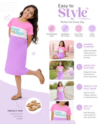 Image of KYDA KIDS 100% Pure Cotton Printed Round Neck Regular fit Half Sleeve Multicolor Long Top for Girls - (Pack of 1)