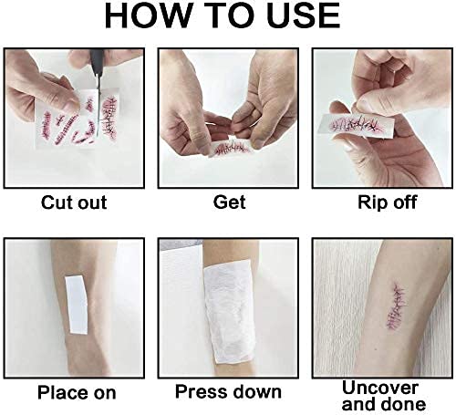 10 Sheets Halloween Temporary Tattoos, Realistic Temporary Tattoos Stickers, Scars Tattoos for Costume, Halloween Parties, Party Favor, Party Supplies