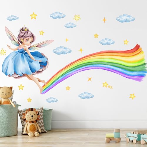 Vinilos decorativos de arcoíris mágico con hadas y nubes miniatura 5