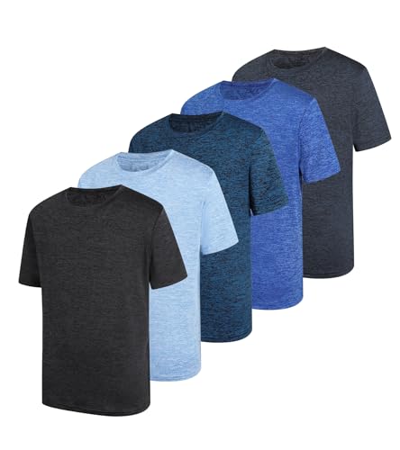 5 Pack Boys Athletic T-Shirt Kids Performance Quick Dry Short Sleeve for Youth