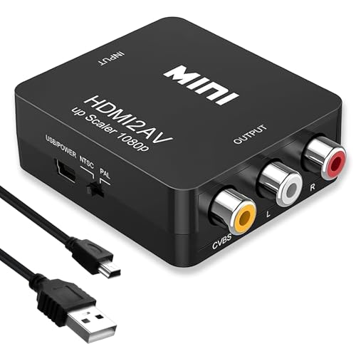 Adattatore RCA a HDMI, convertitore 1080P AV a HDMI con cavo USB, connettore composite a video estrattore audio per PS2/PS4/Wii/Xbox/N64/PS3/VHS/VCR/TV/DVD, supporta PAL/NTSC