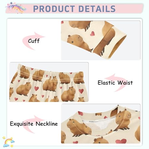 ALAZA Brown Capybara Love Heart 2 Piece Pajama Set Long Sleeve Top and Pants Sleepwear Unisex4