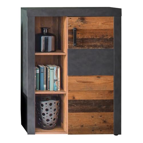 trendteam smart living - Indy - Sideboard - Graphit Grau/Alteiche - 3 offene Fächer und 3 Einlegeböden - (BxHxT) 87 x 118 x 34 cm - rustikales Design trendteam smart living - Indy - Sideboard - Graphit Grau/Alteiche - 3 offene Fächer und 3 Einlegeböden - (BxHxT) 87 x 118 x 34 cm - rustikales Design