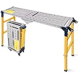 TUIYIDUO 足場台 折りたたみ式 洗車台 天板120cm 作業台 足場板 踏み台 耐荷重200KG 脚立伸縮 キャスター付き 高さ5段調節可能 持ち運びや収納に便利 車のトランクに収納可能(120*36*60-90cm)