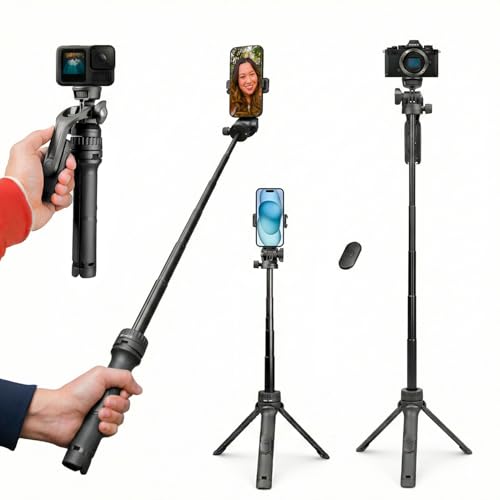 Image of HIFFIN HTR-34 Selfie Stick Tripod, 29 inch Professional Tripod with Wireless Remote, Portable Travel Tripod Stand Compatible with Smartphones & Cameras for Vlogging /Video Recording /Live Streaming