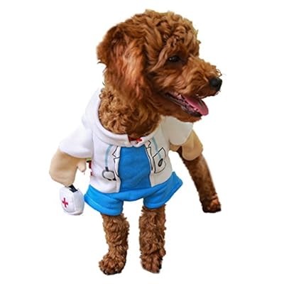 DELIFUR Dog Cat Doctor Costume Pet Doctor Clothing Halloween Jeans Outfit Apparel (M, Doctor)