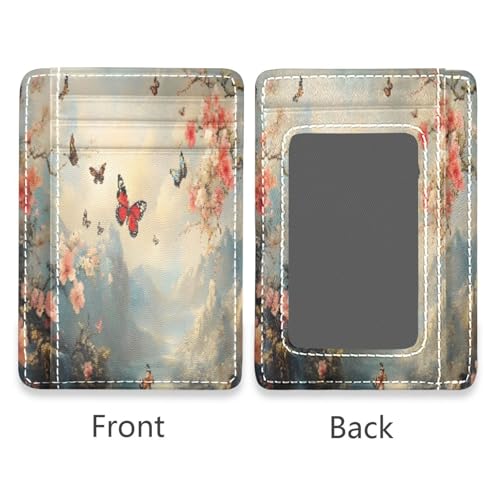 Spring Floral with Butterflies Card Holder Slim Front Pocket Wallet Minimalist RFID Blocking Credit Card Case for Women Men2