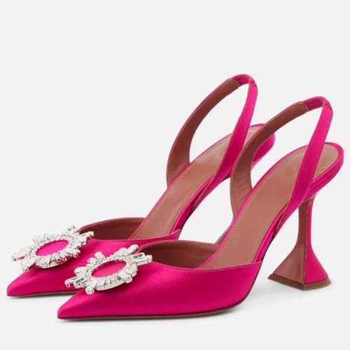 keleimusi Women's Satin Pumps High Heel Sandals Slip On Sexy Closed Toe Crystal Slingback Pumps Wedding Party Summer Shoes4