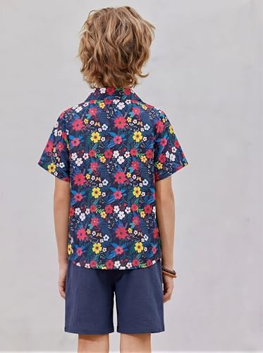 Image of Arshiner Boys 2 Pieces Summer Beach Outfits Short Sleeve Button Down Shirts and Shorts Vacation Texture Sets for Kids