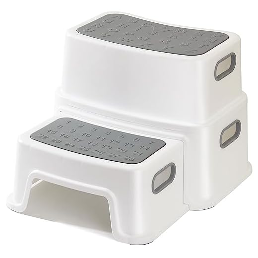 Marche Pied Enfant, metaheim Tabouret Robuste à 2 Niveaux pour la Salle de Bain, Lavabo et Toilette, Anti-basculement et Antidérapant, Marchepied Sûr pour Les Tout-Petits