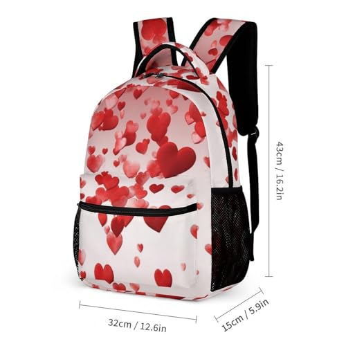 Falling Red Hearts Backpack Set 3 Piece, Durable Backpack Insulated Lunch Bag Portable Pencil Case for Men Women2
