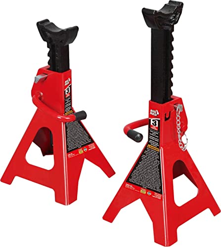 Image of BIG RED TAM43002A Torin Steel Jack Stands: Double Locking, 3 Ton (6,000 lb) Capacity, Red, 1 Pair