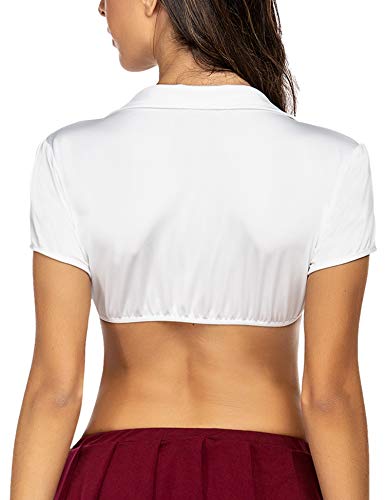 Avidlove Sexy Tops for Women Tie Front Crop Top Short Sleeve Deep V Neck School Girl Outfit Cosplay Lingerie Rave Top2