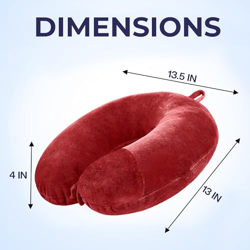 Image of U-Shaped Neck Pillow Soft Fiber Filled Travel Cushion with Snap Button, Comfortable Fabric, Neck Support for Flight, Bus, Car, Neck Pillow for Pain Relief (Red Combo)