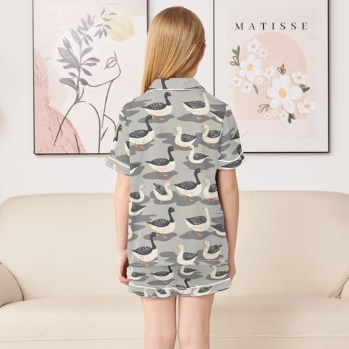 ALAZA Gray Funny Geese Satin Pajamas Set Short Sleeve Button Down Sleepwear Summer Pjs 2 Piece4