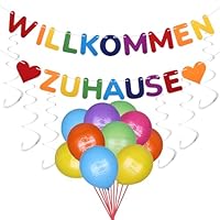 Willkommen Zuhause Banner Dekoration,10 StüCk Welcome Home Wiederverwendung Luftballons,Herzlich Willkommen Girlande,6 StüCk HäNgende Spiralen Grlande Luftschlangen,Familientreffen Party