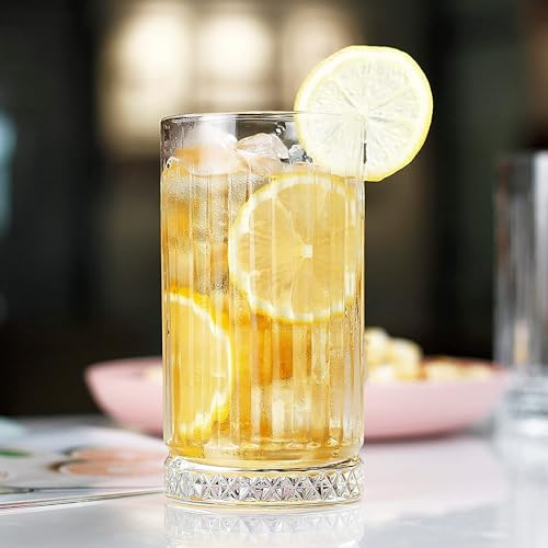 Image of Premium Juice Glasses Drinking Glasses, Highball Lead-Free Glasses, Tumblers for Water, Juice, Beer, Cocktail and Mixed Drinks - Pieces, Transparent (Crystal Glasses, 4 Count (Pack of 1))
