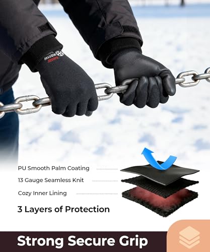Image of KAYGO Winter Work Gloves Thermal Insulated, PU Coated,12 Pairs, KG11W | Excellent Grip, Breathable & Lightweight, 13-Gauge Seamless Knit, For Freezer Work, Cold Storage, Winter Outdoor Jobs