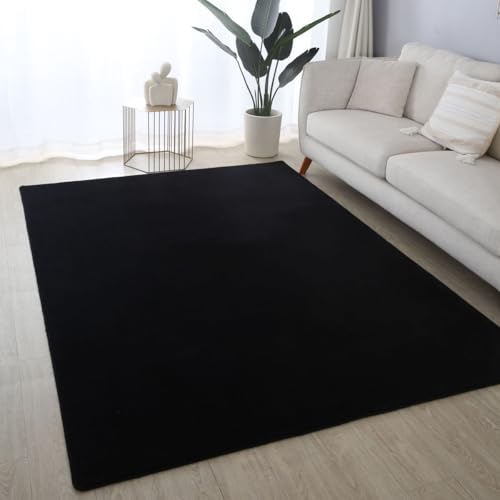 Ultra Soft Plush Anti-Slip Carpet Mat Living Room Large Area Rugs Modern Floor Bedroom Extra Large Size Non Shedding (Black, 120 x 170 cm)