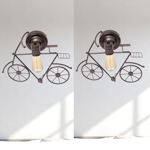 Image of GreyWings Vintage Cycle Shaped Wall Light for Home Decor, Black Wall Lamp, Decorative Industrial Style, (Bulb Not Included) Small Pack of 2