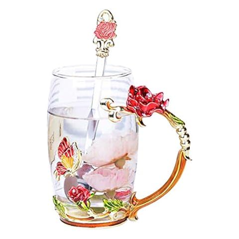 YBK Tech Kreative Blume Glastasse Kristallglas Teetasse mit Griff Cover