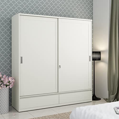 Image of Home Centre Helios Reynan 2-Door Sliding Wardrobe - White (Engineered Wood)