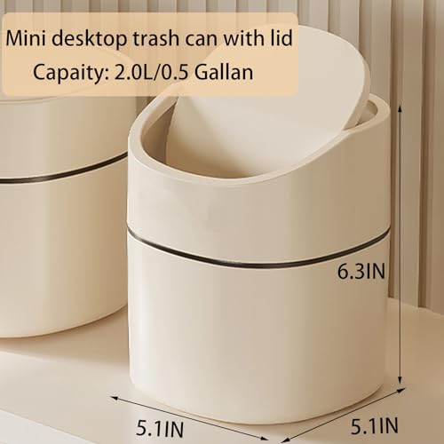 Image of Mini Desk Trash Can with Lid, Tiny Countertop Garbage Can, Small Swing-Lid Table Top Trash Bin, Removable Plastic Desktop Waste Basket with Trash Bags 180Pcs for Vanity Bathroom Bedroom Office Car