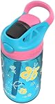 Contigo Kids Aubrey Straw Water Bottle with Leak-Proof Lid, BPA-Free Plastic, Dishwasher Safe, Blue Raspberry Butterlies, 14 oz (414 mL)