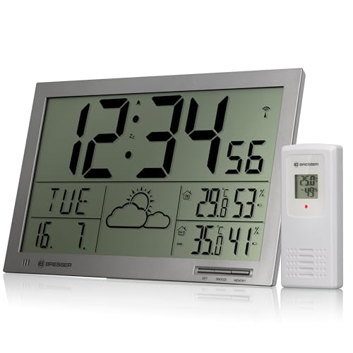 Bresser Funk-Wetteruhr mit Jumbo LCD 9cm Anzeige für Zeit Temperatur Luftfeuchtigkeit & Wetterprognose